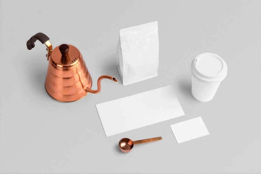 高端品牌咖啡包装袋VI提案场景展示文创智能贴图样机PSD设计素材【003】